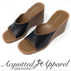 Luca Stefani Black Brown Wedge Leather Sandals Made in Italy